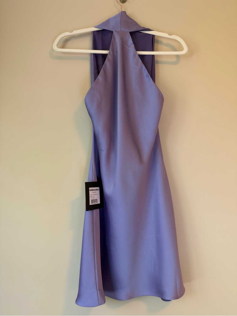 NWT Norma Kamali Halter Drape Mini Dress Lilac Crepe Satin Cowl Neck M Thread - Picture 5 of 6
